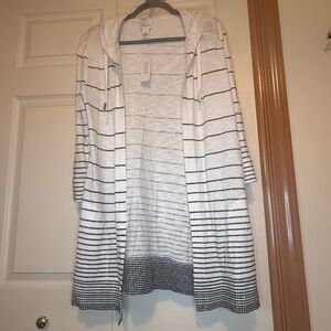 Chico's Black and White Striped Hooded Cardigan-NWT-M